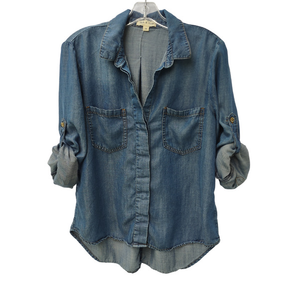 cloth & stone Tops - SOLD  Denim Button Down Roll Tab Blouse Casual Shirt Size Blue Jean Shirt